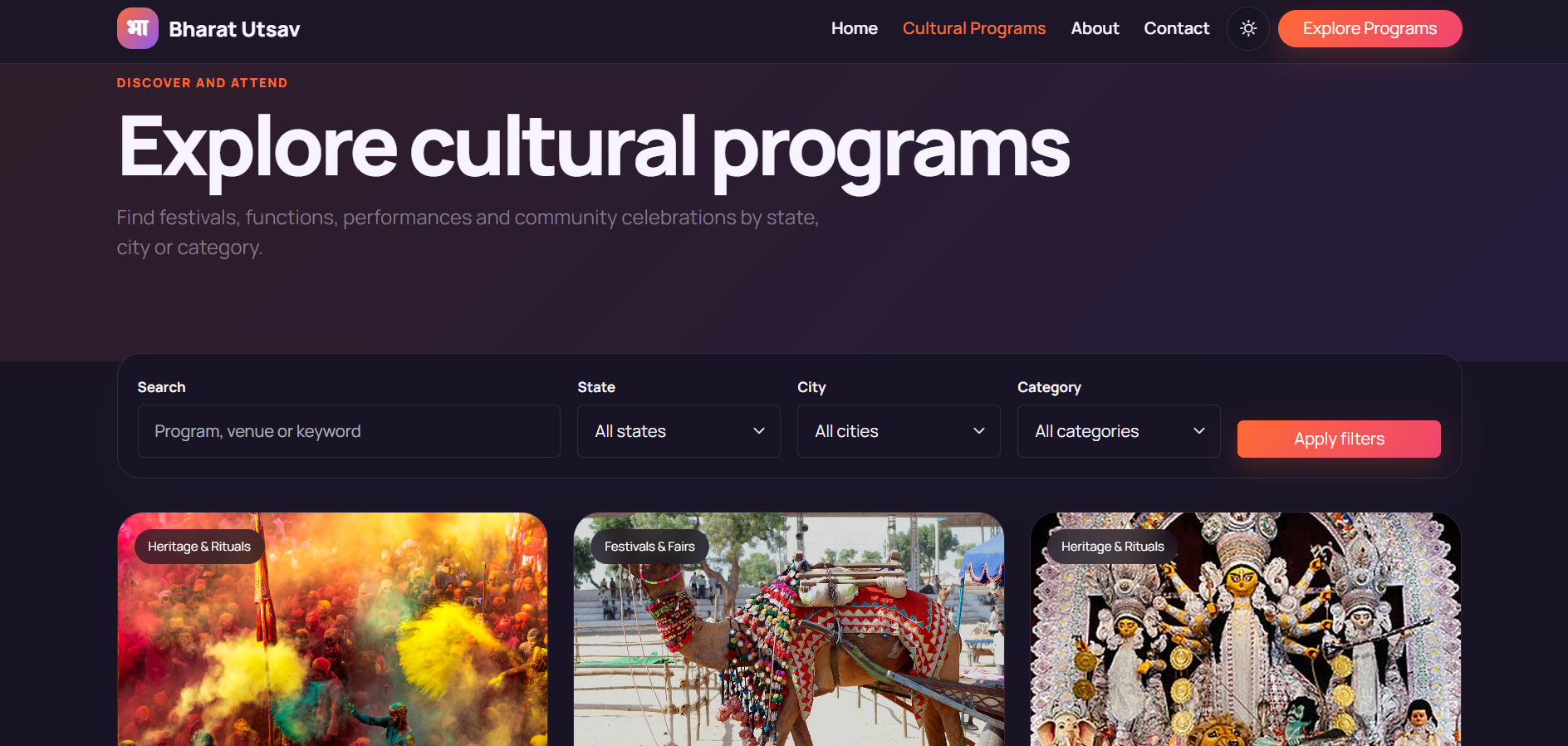 Bharat Utsav – Indian Cultural Programs & Festival Discovery Portal